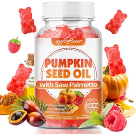 softbear Pumpkin Seed Oil Gummies 3000mg, Organic Pumpkin Seed Oil Supplement with Saw Palmetto for Hair Growth & Skin Health, Cold Pressed/Suagr-Free, Raspberry Flavor 60 Count