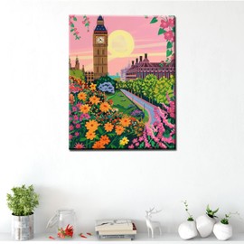 London Big Ben Scenery Oil Painting Paint by Number Kits 16 x 20 inch Canvas Abstract Famous Landscape DIY Oil Painting for Kids Students Adults Beginner with Brushes Acrylic Pigment(DIY Frame)