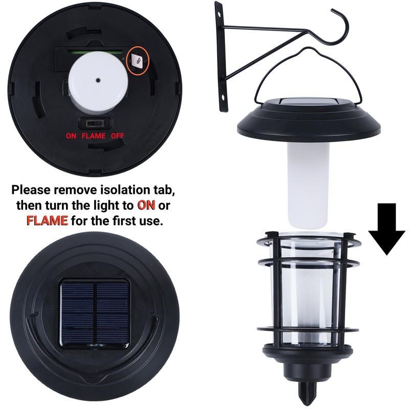 Dynaming 4 Pack Solar Flame Wall Lanterns Outdoor, Solar Powered