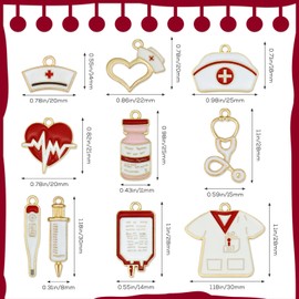 MEDIHOOL 40Pcs Enamel Medical Charms Set, 10 Style Red Doctors Nurses Themed Alloy Pendants Professional Gift Accessories DIY Necklace Bracelet Craft Art Accessories