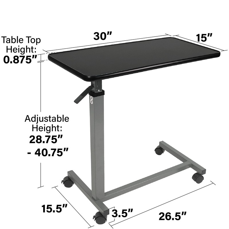 Vaunn Medical Pneumatic Adjustable Overbed Bedside Table with Wheels (Hospital