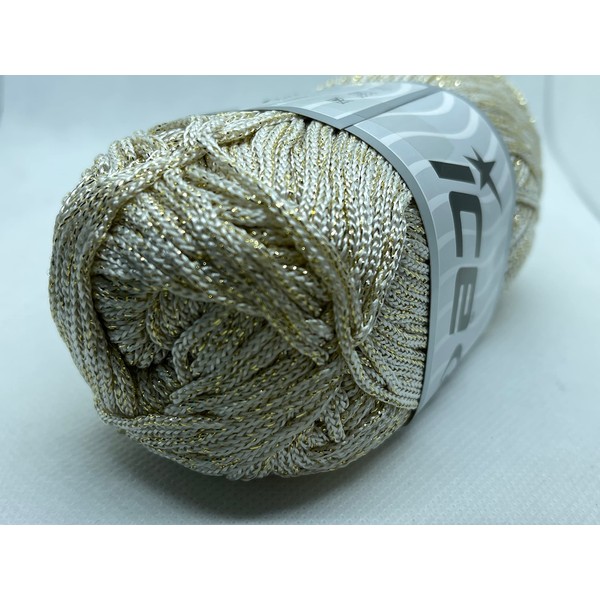 Cream with Gold Metallic Accent Polyester Macrame Cord - 100
