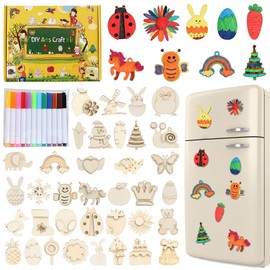 Children's Fridge Magnets, Pack of 36 Magnets, Animals, with 12 Watercolour Pens, Magnets Children's Fridge, Wooden Craft Sets for Children, Home Decoration, for Ages 3 4 5 6+ Years Old Boys Girls DIY