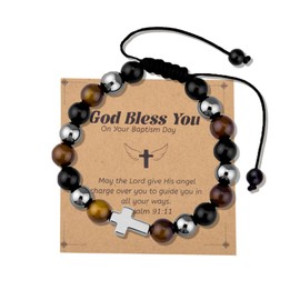 Christening Baptism Gifts for Adult Son Christian Catholic Baptism Gifts for Men Cross Bracelet Faith Bless Religious Christening Gift Ideas for Godson Grandson Brother Nephew Cousin Male Baptisms