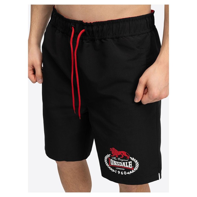 Lonsdale Herren Beachshorts Normale Passform Ventnor, Black/Red/White, S