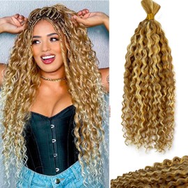 Belaved Human Braiding Hair Ombre for Boho Braids Strawberry Blonde to Bleach Blonde 2 Bundles 100g Water Wave Bulk Highlight Real Human Hair Extensions Knotless Curly Bohemian No Weft 18 Inch 27P613