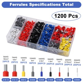 APIOLO 1200PCS Wire Ferrules Terminals Kit(0.08-16mm²/AWG28-5) Terminal Connector, Wire Insulated Cord Pin Ends Terminals for Electric, Industrial, Power Control System, etc