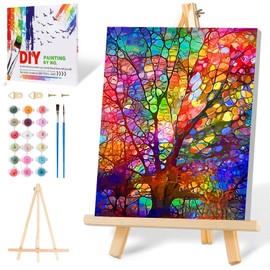 Mowana Paint by Numbers Adult Kit with Frame and Easel, Stained Glass Adult Paint by Number Kits Canvas Home Decor and Gift 7.8x11.8inch