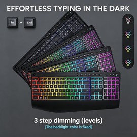 LIZRROT Wireless Keyboard and Mouse Combo - RGB Backlit, 2.4G 2200mAh Rechargeable, Ergonomic Rest, Phone Holder, Sleep Mode, Silent Full-Size Compuer Keyboards with Windows, Mac, PC, Laptop, Black