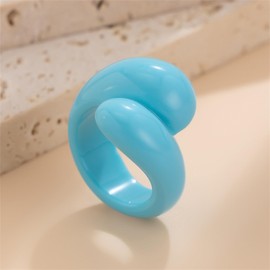IS4U Vintage Polychromatic Resin Thick Acrylic Plastic Ring - Simple Geometric Knuckle Ring, Lovely Fashion Aesthetic Y2k Statement Jewelry for Women (Blue)
