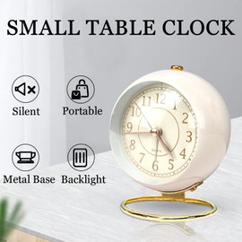 JUSTUP Reloj de mesa pequeño, clásico, silencioso, sin tictac, para habitación de los niños, reloj despertador analógico, funciona con pilas, reloj de computadora con retroiluminación de vidrio HD para recámara, sala de estar, cocina, decoración de inter