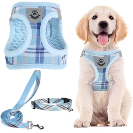 PUPTECK Adjustable Dog Harness Collar and Leash Set Step in No Pull Pet Harness for Small Medium Dogs Puppy and Cats Outdoor Walking Running, Soft Mesh Padded Reflective Vest Harnesses, Blue M