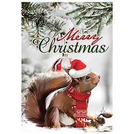 Texupday Merry Christmas Cute Red Scarf Squirrel Decoration Winter Garden Flag Outdoor Yard Flag 12" x 18"