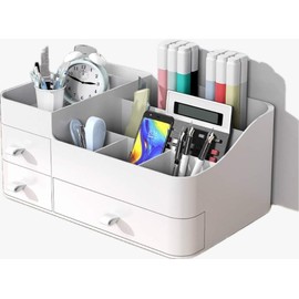 Makeup/Desktop Organizer with Drawers, Large Capacity Countertop Organizer for Cosmetics, Lipsticks, Jewelry, Nail Care, Skincare, Pens, Headphones, Ideal for Bedroom, Study and Bathroom (White)