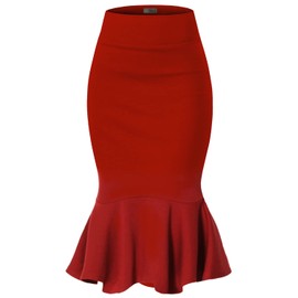 Hybrid & Company Womens Nylon Ponte Stretch Office Fishtail Pencil Skirt KSK45010 1073T RED M