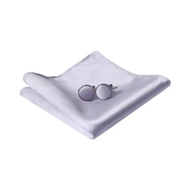 HOULIFE Bow Tie Men's Set - Adjustable Satin Polyester Bow Tie Pre-tied Bow Tie, Plain Pocket Square, Cufflinks Set for Groom Wedding Formal with Gift Box, silver-grey