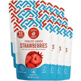 Crispy Craze Freeze Dried Strawberries (12 Snack Sized Bags, 0.5 oz Each), Sliced Strawberry Fruit Crisps, Non GMO, Healthy Snack, No Added Sugar & Additives, 100% Natural, Allergen Free, School Safe