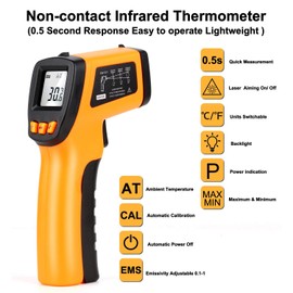 Infrared Temp Gun Thermometer, Non-Contact Digital Laser Infrared Thermometer Temperature Gun, Adjustable Emissivity IR Thermometer Heat Temperature Reader Gun (-58°F to 1022°F)