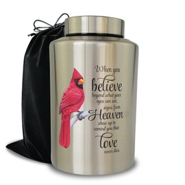 Up to 220 lbs Large Cremation Urns for Adult Human Ashes, Decorative Funeral Keepsake Memorial Urn for Male Female Women Man Mom Dad Ashes with Velvet Bag（Cardinal）