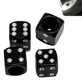 Ferianl 4PCS Dice Style Tire Valve Stem Caps, Aluminum Alloy Auto Dice Air Valve Stem Covers with O Rubber Ring, Anti-Leakage Dustproof Tire Valve Cap, Universal for Car, Truck, Motorcycle (Black)
