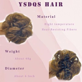 Swy Hair Claw Clip Messy Bun Hair Piece Wavy Curly Large Hair Bun Clip in Claw Chignon Ponytail Hairpieces Synthetic Tousled Updo Hair Extensions Scrunchie Hairpiece for Women (Light Brown)