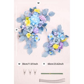 BASIMAN Set of 2 Wedding Arch Flowers Welcome Sign，Flowers for Backdrop Decoration,Wedding centerpieces for Tables,Floral Garland, Decorations for Reception (Bright Blue)