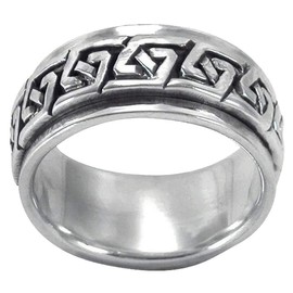 MENS 10MM Wide Greek Key Braid Sterling Silver Spinner/Spinning/Spin Band Ring - 925 Sterling Silver - Meditation Worry Stress Ring - Size T