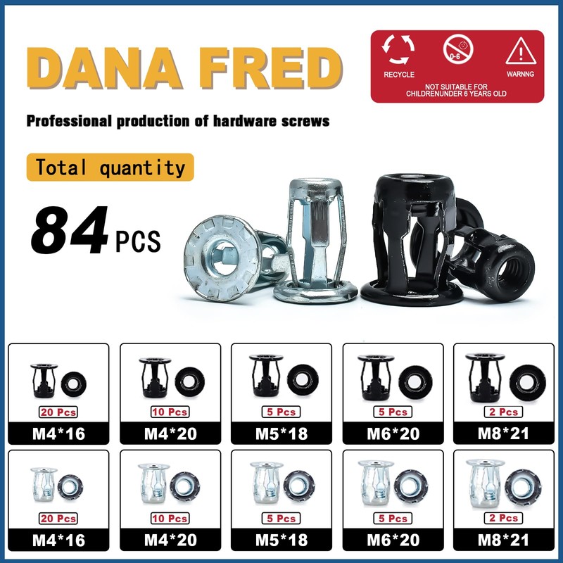 Dana Fred Short Jack Nuts,M4m5m6m8 Expansion Screw Petal Nut, 84pcs