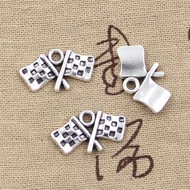 20 Pcs Silver Racing Flag Antique Charms Pendants for Making Bracelet Necklace Jewelry Findings Jewelry Making Accessory Beading and Making,13x22mm