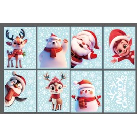 SULOLI 8 Sheets Christmas Window Stickers Christmas Window Cling Christmas Window Decal White Stereo Static Sticker for Xmas Window