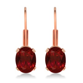 Gem Stone King 1.80 Ct Oval Red Garnet Rose Gold Plated Leverback Earrings 7X5MM