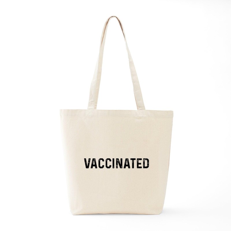 CafePress Vaccinated Reusable Natural Beige Canvas Shopping Bag