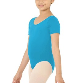P&R Dance Wear LTD Girls Shiny Short Sleeve Dance School Gymnastics Leotard Kids Sizes - wonderful Christmas or birthday present - Comfortable Fit - Performance Wear Bodysuit (Turquoise, 11-12)