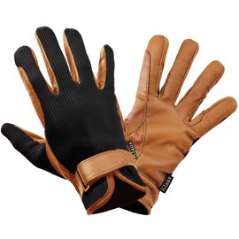 Klaus Riding Gloves, Waffle Leather Gloves, KE5 (Black x Caramel Brown), Genuine Leather, Black (S)