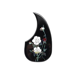 Acoustic Guitar Pickguard 2mm Thick Pickguard Anti Scratch Plate Inlaid Abalone Flower for Most Martin Acoustic Guitar Replacement Parts (Black Flower)