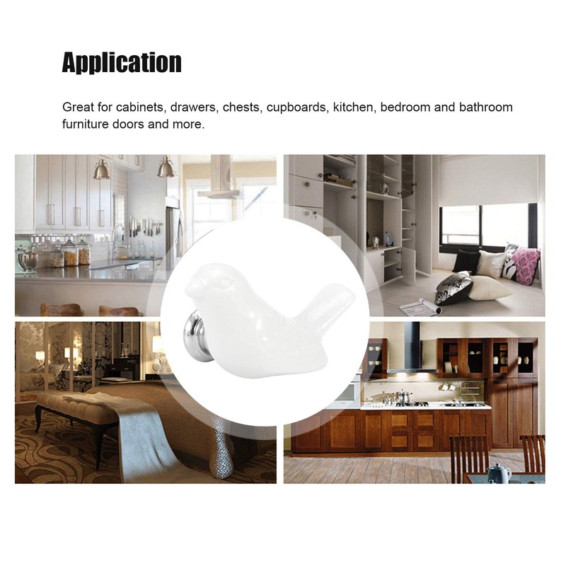 Tissting 4 Pack Bird Shape Ceramic Knobs, Elegant Bird Shape