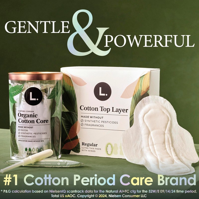 L. Extra Long Maxi Pads for Women, Overnight Absorbency, Organic