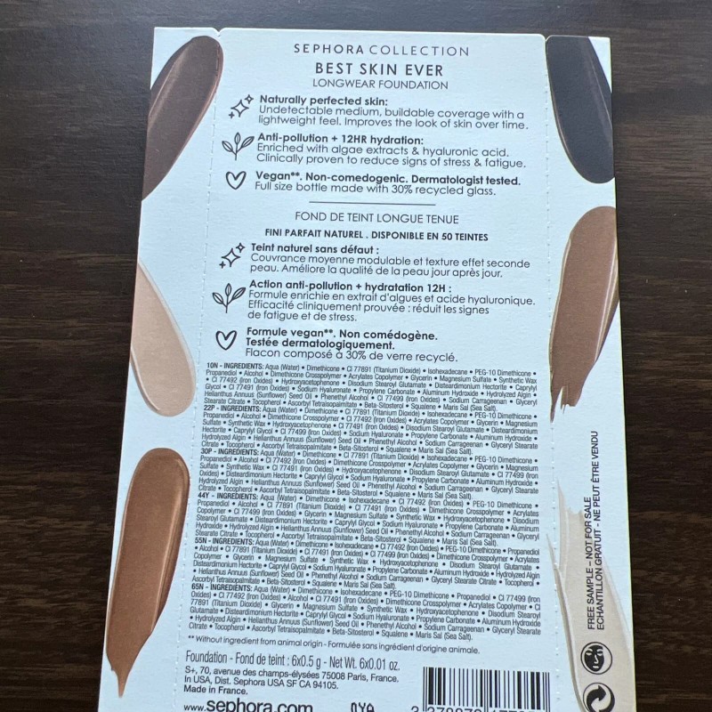 SEPHORA COLLECTIONBEST SKIN EVER LONGWEAR FOUNDATION (10N 22P 30P 44Y