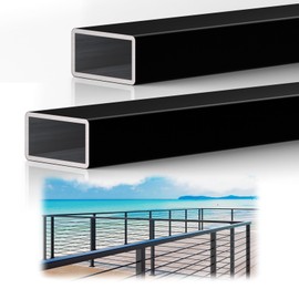 2 Pack 6' Aluminum Black Handrail with Nylon End Caps Self Drilling Screws, Rectangular Handrail Cuttable Flat Top Rail for Deck Stair Railing Indoor Outdoor Cable Railing System(2-3/8"x1-3/16)