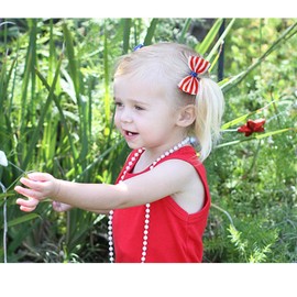 American Flag Hair Accessories: Grosgrain Bows and Clips in Red, White & Blue for 4th of July TSFJ47 (Bow A)