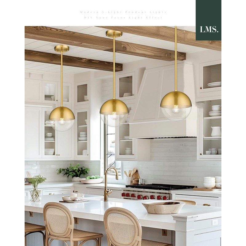 LMS Mid Century Pendant Light Fixtures, Brushed Gold Farmhouse Pendant