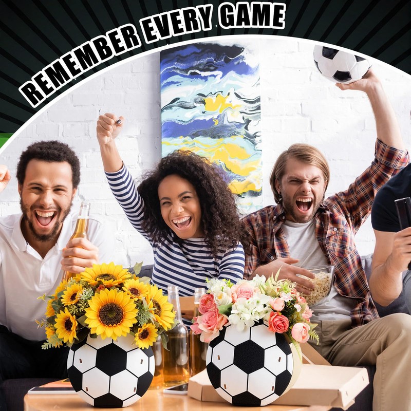 12 Soccer Centerpieces Wooden Table Decor, Black White