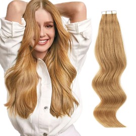 ABH AmazingBeauty Tape in Hair Extensions Human Hair Tape Attached Real Remy Human Hair Tape in Extensions 50g 20pcs Skin Weft Invisible Seamless Strawberry Honey Caramel Blonde Color 27 18 Inch