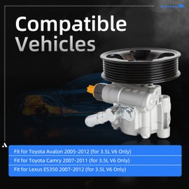 21-5498 Power Steering Pump with Pulley fit for Toyota Avalon 3.5L V6 2005-2012, fit for Toyota Camry 3.5L V6 2007-2011, fit for Lexus ES350 3.5L V6 2007-2012, OE 215498 555631 4431033170 4431004140