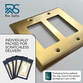 Rio Salto BRASS Metal Double Rocker Decora MIDSIZE Gold Double Light Switch Wall Plate Outlet Cover Wall Plate Receptacle Wallplate Dual Rocker Decora 2 Gang Decorator 4.92" x 4.92"