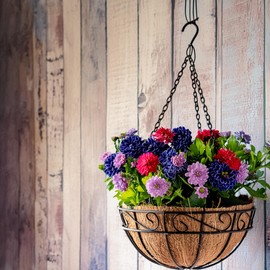 Ashman 16 Inch Metal Hanging Planter Basket with Coco Coir Liner Round Wire Plant Holder Chain Porch Decor Flower Pots Hanger Garden Decoration Indoor Outdoor Watering Hanging Baskets (4 Pack)