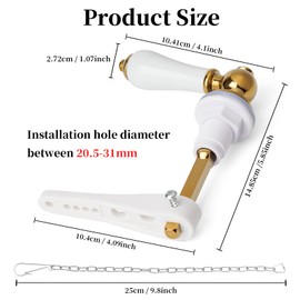 Toilet Flush Handle Eeplacement Kit Zinc Alloy Metal Toilet Handle Replacement, Toilet Cistern Lever Arm with Chain - Adjustable Arm (Dark Gold)