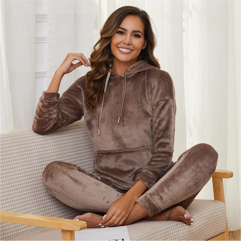 The Essentials Wardrobe Ladies LS Hooded Pyjamas Set - Dark
