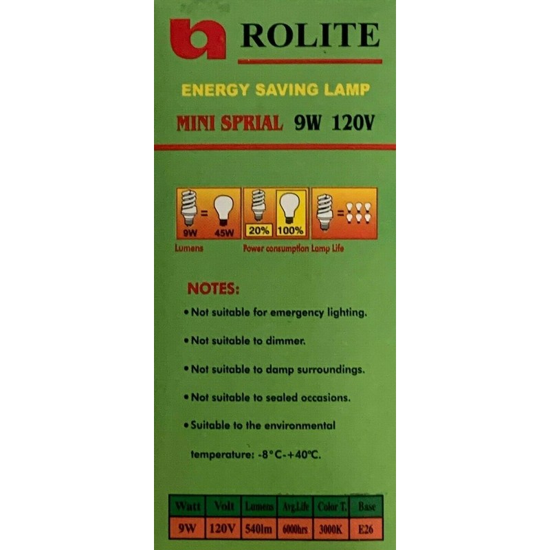 Rolite 9W - 120V 3000K Medium E26 Base Mini Spiral
