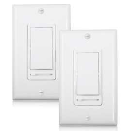 Maxxima LED Slide Dimmer Rocker Switch, 3-Way/Single Pole Decorative Electrical Light Switch 600 Watt max, LED Compatible, Wall Plate Included (2 Pack)